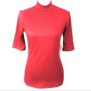 Ultra Flirt Burgundy Ribbed 3/4 Sleeve Mock Neck M
